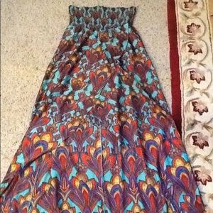 GORGEOUS! Boho Strapless Maxi Dress in Turquoise and Brown